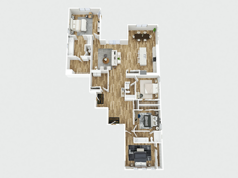 A floor plan of a house with multiple rooms.